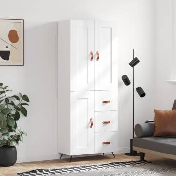 Stylish Highboard High Gloss White - 69.5x34x180 cm