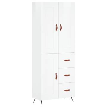 Stylish Highboard High Gloss White - 69.5x34x180 cm