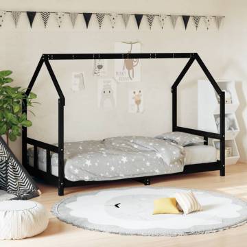 Kids Bed Frame Black 90x200 cm - Solid Wood Pine | HipoMarket