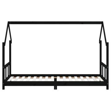 Kids Bed Frame Black 90x200 cm - Solid Wood Pine | HipoMarket