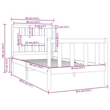 White Solid Wood Bed Frame 90x190 cm Single - Hipomarket