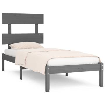 Grey Solid Wood Bed Frame 90x200 cm - Timeless Design