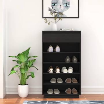 Black Shoe Cabinet 60x34x105 cm - Solid Pinewood Storage