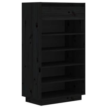 Black Shoe Cabinet 60x34x105 cm - Solid Pinewood Storage