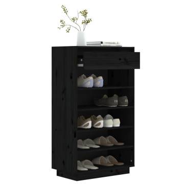 Black Shoe Cabinet 60x34x105 cm - Solid Pinewood Storage