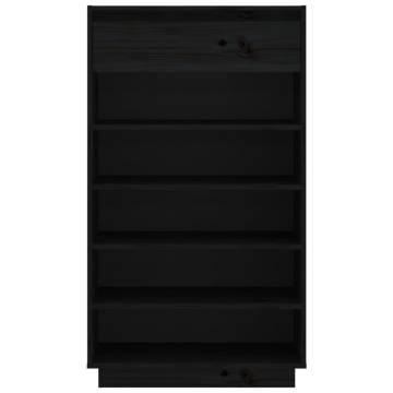 Black Shoe Cabinet 60x34x105 cm - Solid Pinewood Storage