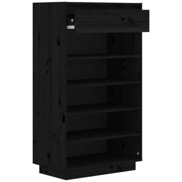 Black Shoe Cabinet 60x34x105 cm - Solid Pinewood Storage