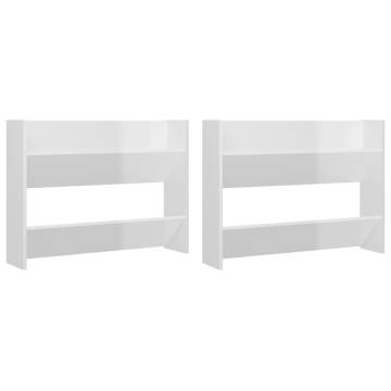 Wall Shoe Cabinets - High Gloss White 2 pcs | Hipomarket