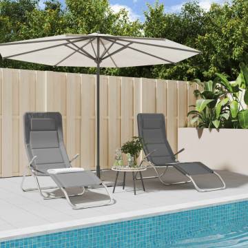 Folding Sun Loungers - 2 pcs Grey Textilene & Steel | Hipo Market