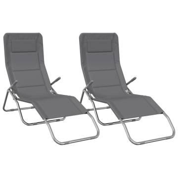 Folding Sun Loungers - 2 pcs Grey Textilene & Steel | Hipo Market