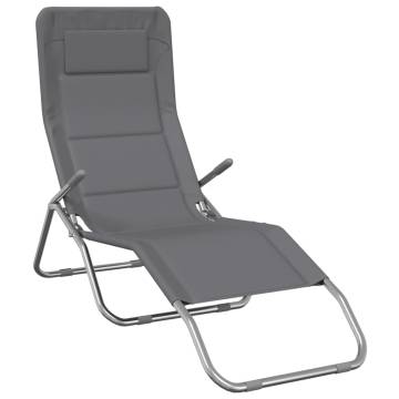 Folding Sun Loungers - 2 pcs Grey Textilene & Steel | Hipo Market