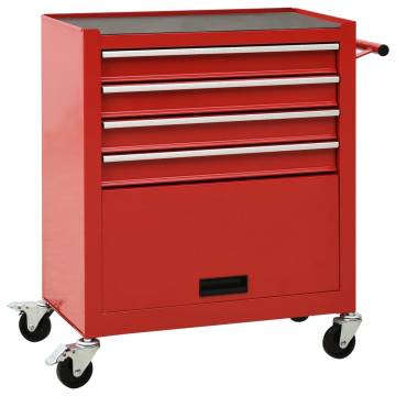 Tool Trolley with 4 Drawers - Durable Steel Red | Hipo Market