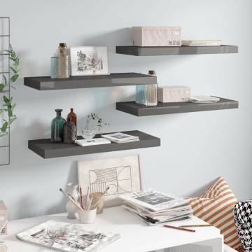 Stylish Floating Wall Shelves - High Gloss Grey (4 pcs)