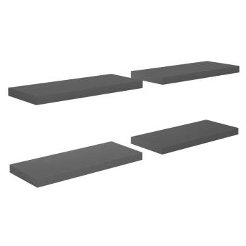 Stylish Floating Wall Shelves - High Gloss Grey (4 pcs)