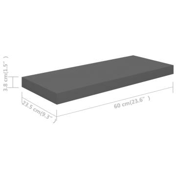 Stylish Floating Wall Shelves - High Gloss Grey (4 pcs)