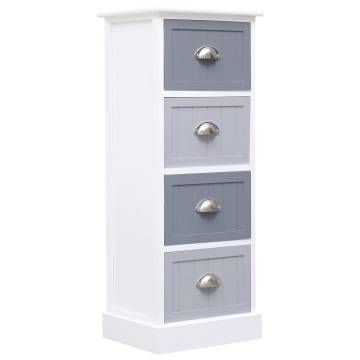 Stylish White & Grey Side Cabinet | 35x30x90 cm Paulownia Wood