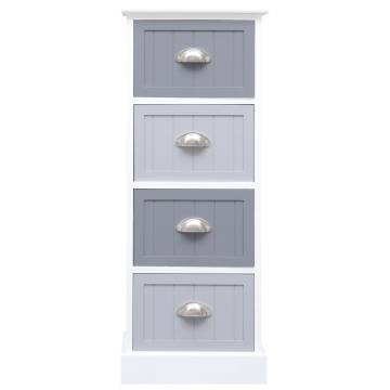 Stylish White & Grey Side Cabinet | 35x30x90 cm Paulownia Wood