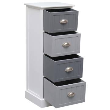 Stylish White & Grey Side Cabinet | 35x30x90 cm Paulownia Wood