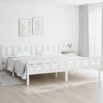 White Solid Wood Bed Frame 200x200 cm | Timeless Design