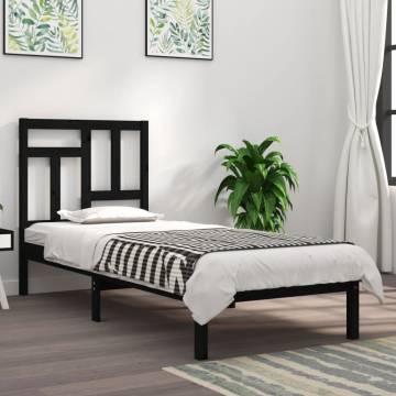 Black Solid Wood Bed Frame 75x190 cm | Modern & Sturdy Design