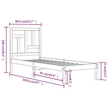 Black Solid Wood Bed Frame 75x190 cm | Modern & Sturdy Design