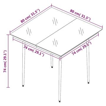 Garden Dining Table Black 80x80x74 cm - Steel & Glass