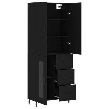 Stylish Highboard - Black Engineered Wood, 69.5x34x180 cm