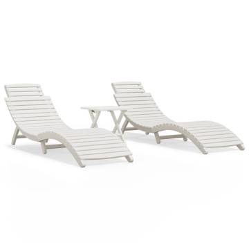 Sun Loungers 2 pcs with Table - White Solid Acacia Wood