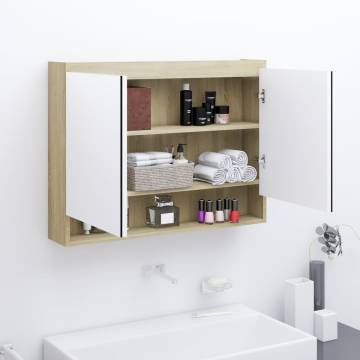 Stylish Bathroom Mirror Cabinet 80x15x60 cm in White & Oak