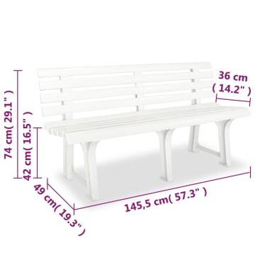 Durable White Plastic Garden Bench - 145.5 cm | HipoMarket