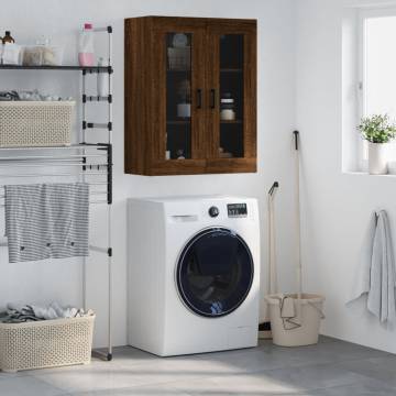 Stylish Wall Mounted Cabinet in Brown Oak - 69.5x34x90 cm