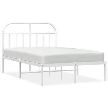 Metal Bed Frame with Headboard - White Small Double (120x190 cm)