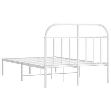 Metal Bed Frame with Headboard - White Small Double (120x190 cm)