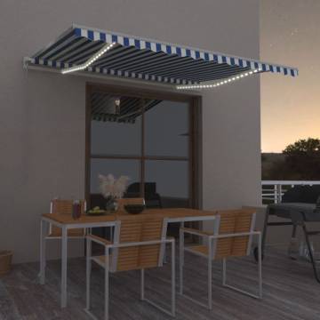 Manual Retractable Awning with LED - 400x300 cm Blue & White