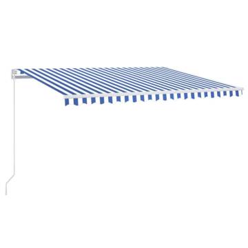 Manual Retractable Awning with LED - 400x300 cm Blue & White