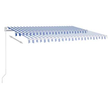 Manual Retractable Awning with LED - 400x300 cm Blue & White