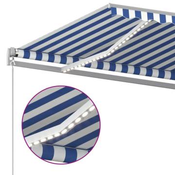 Manual Retractable Awning with LED - 400x300 cm Blue & White