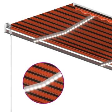 Manual Retractable Awning with LED - 4x3m Orange & Brown