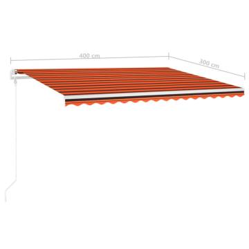 Manual Retractable Awning with LED - 4x3m Orange & Brown