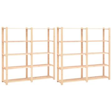 5-Tier Solid Pinewood Storage Racks - 500 kg Capacity (2 pcs)