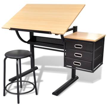 Three Drawers Tiltable Drawing Table with Stool - HipoMarket