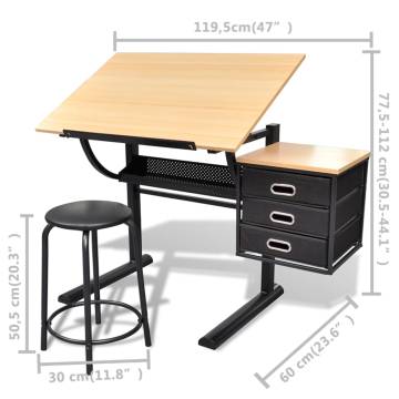 Three Drawers Tiltable Drawing Table with Stool - HipoMarket