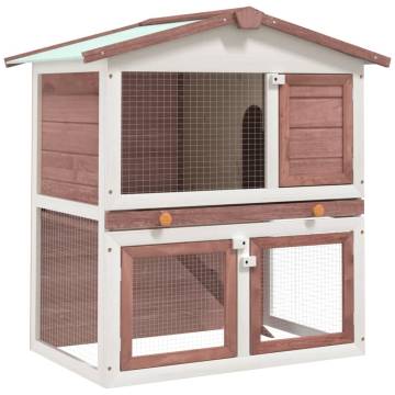 Outdoor Rabbit Hutch 3 Doors - Cozy & Safe Wooden Enclosure