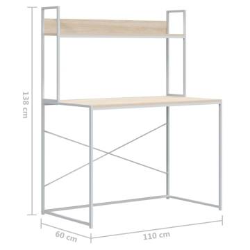 Stylish White and Oak Computer Desk - 110x60 cm | Hipomarket