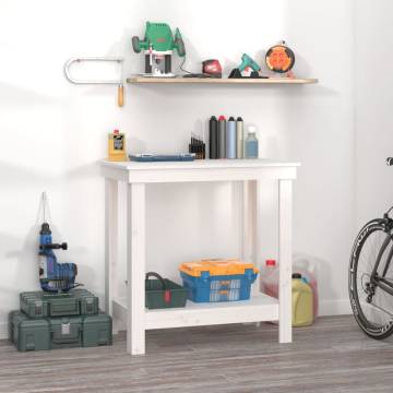 Stylish White Work Bench | Solid Pine, 80x50x80 cm