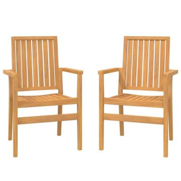 Stackable Garden Chairs - 2 pcs Solid Teak | HipoMarket