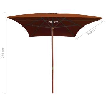 Outdoor Parasol with Wooden Pole - Terracotta 200x300 cm