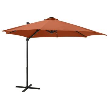 Terracotta Cantilever Umbrella with LED Lights - 300cm