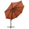 Terracotta Cantilever Umbrella with LED Lights - 300cm