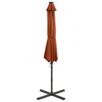 Terracotta Cantilever Umbrella with LED Lights - 300cm